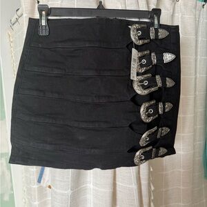 Windsor Black Mini Skirt with Decorative Buckles
